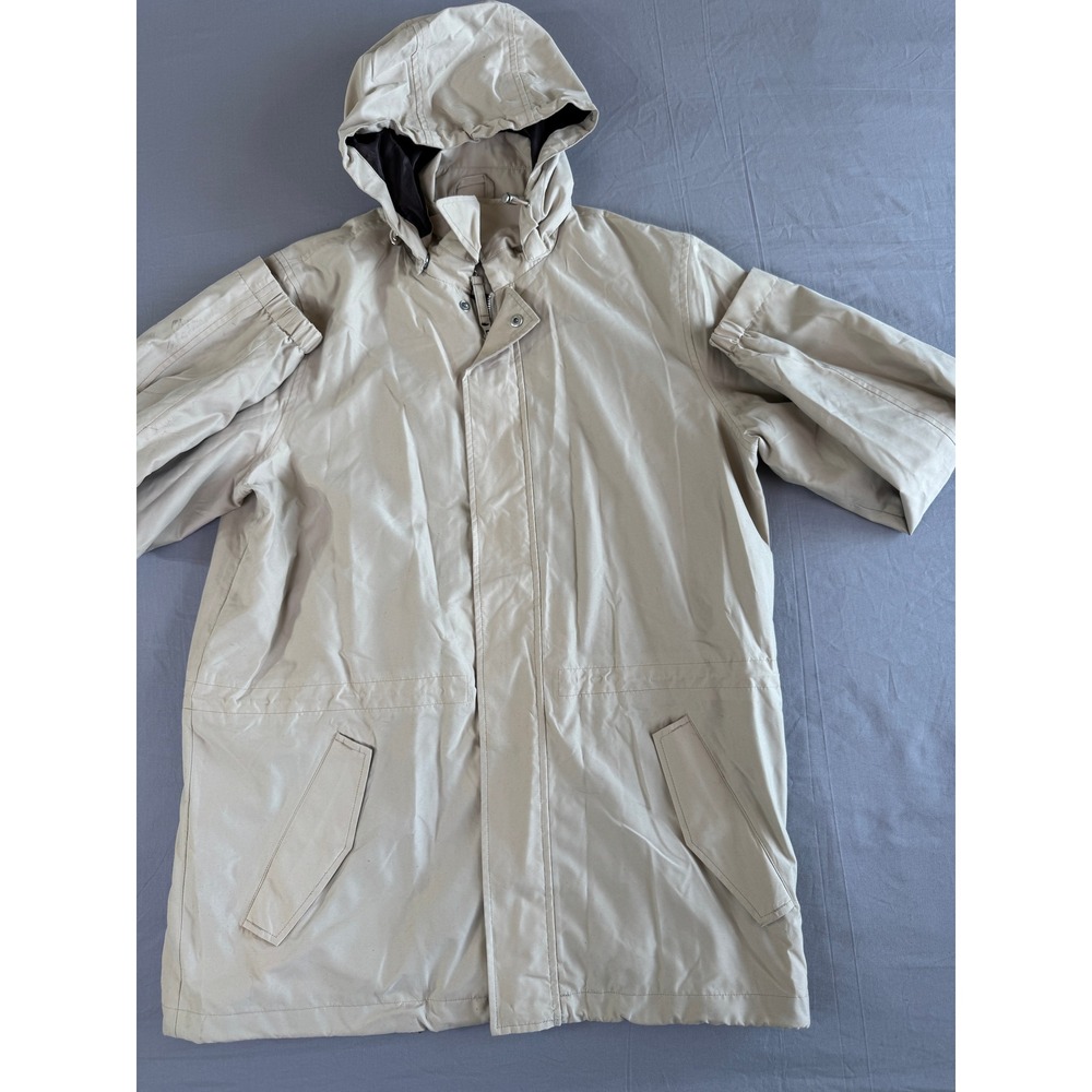 Lands' End Men's Raincoat Large Beige Hooded Lightweight Jacket Size 42-44